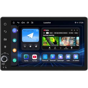 Joying 7 Inch Double Din Car Stereo Android 13 Radio, 4GB+64GB Car Audio Receivers with Carplay & Android Auto Bluetooth, Volume Knob, Mirror-Link, AM/FM, SWC(JY-UTD03N4-B)