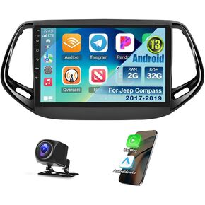 10 Inch Android 13 Car Stereo for Jeep Compass 2017 2018 2019 IPS Touchscreen Double Din Car Audio Receiver w/Wireless Carplay Android Auto GPS Navigation Bluetooth WiFi SWC BT Backup Camera, 2+32G