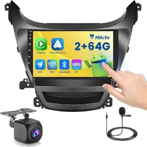 Hikity 9" Android Car Radio Touchscreen Car Stereo for Hyundai Elantra 2014 2015 2016 with Wireless Carplay Android Auto 2+64G Mirror Link GPS WiFi Bluetooth SWC Backup Cam FM Mic