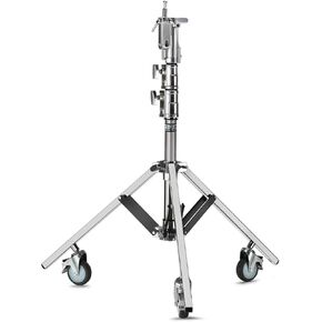 PROAIM 6.2' Low Ninja Double Riser Rolling Stand for Lighting Fixtures & Grip Equipment. 1-1/8" Junior Receiver & 5/8" Male Stud. Lockable Caster Wheels. Payload: 25kg/55lb (TP-LNJB-03)
