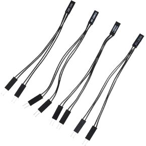4 Pack Front Panel Connector, 2 Pins Single Female to Dual Male Jumper Splitter for PC Motherboard Black Jumper Cables Connector Motherboard Power Light-Emitting Diode Switch Reset HDD Hard Drive