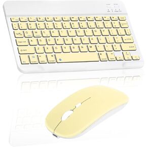Rechargeable Bluetooth Keyboard and Mouse Combo Ultra Slim for Lenovo M10 Plus and All Bluetooth Enabled Android/PC-Pure White Keyboard with Pure White RGB LED Mouse