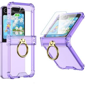DAKORIE Galaxy Z Flip 5 Case with Screen Protector Hinge Protection Clear Flip 5 Case with Kickstand Protective Cover for Samsung Galaxy Z Flip 5 5G (2024) Clear