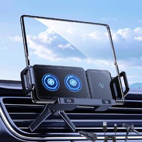 Wireless Car Charger Mount Holder for Samsung Galaxy Z Fold 6 5 4 3 2, Rotatable Air Vent Dual Coils Auto Clamping Fast Charging Phone Holder for iPhone 16 15, Samsung S25, Google Pixel 9 Pro
