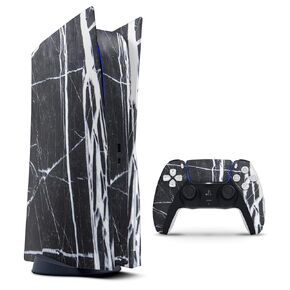 Natural Black & White Marble Stone - Design Skinz Full-Body Cover Wrap Decal Skin-Kit Compatible with The Sony Playstation 3 Console Super Slim