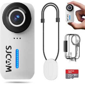 SJCAM 4K Pocket Cam, Tiny Action Camera, Mini Stabilized Body Camera & Portable POV, Waterproof, Wearable, Built-in Spkr & Mic for Vlogging, Helmet & Chest Mountable, White