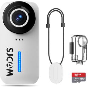 SJCAM C110Plus 4K Pocket Action Camera, 170° FOV, 6-Axis Stabilization Mini Body Cam, Waterproof, Wearable, Portable POV, Built-in Spkr & Mic for Vlogging, with Helmet Mount Kits, White