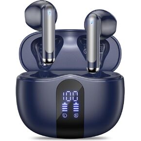Wireless Earbuds, Bluetooth 5.4 Ear Buds with Power Display Charging Case, Stereo Deep Bass Headphones with 50H Playtime, IPX7 Waterproof, for Laptop, Android/iOS, Pad, Blue