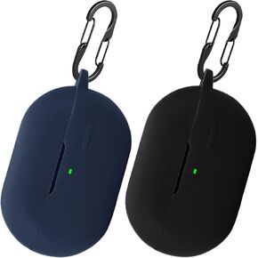 [2 Pack] easyBee Case Compatible with SoundPEATS PearlClip Pro Open-Ear Bluetooth Headphone Charging Cover with 2 Keychain, Soft Liquid Silicone Ultra Thin Shockproof Protective Kit - Black and Blue