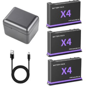 3-Pack Replacement Batteries for Insta360 X4 Battery 2500mAh and Triple LED USB Quick Battery Charger Hub, Replacement Battery Pack Charger for Insta 360 X4 (3 Batteries+ Charging Box)