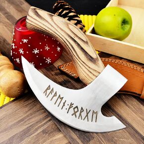 SHINY CRAFTS -Viking Pizza Cutter Axe Pizza Axe Viking Hatchet Mini Axe- Pizza Cutter, Viking Axe, Camping Axe, Small Axe with Premium Leather Sheath (VBA-0029-B)