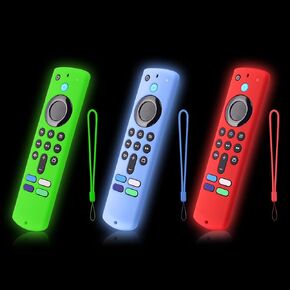 3 Packs Glow Remote Cover Compatible with Lenovo FireTV Stick, HD, 3rd Gen., 4K Remote Controls, Anti-Slip Silicone Case with Lanyard, Glow in The Dark, Glow Green & Glow Blue & Glow Pink