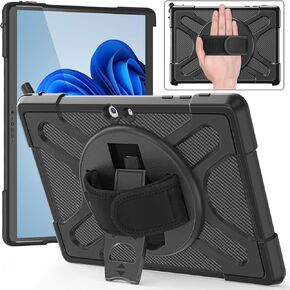 Protective Case for Surface Go 4 (2023) Go 3 (2021) Go 2 (2020) Go (2018) Rugged Shockproof Kids Case with Rotating Stand/Hand Strap, Compatible with Type Cover Keyboard, Black