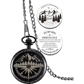 Son Gifts from Mom Dad, Go Confidently Pocket Compass Engraved Black, to My Son Pocket Token, Inspirational Keepsake Gifts Ideas for Older Son Birthday College Graduation Christmas