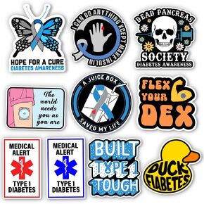 (10Pcs-3in) Type 1 Diabetes Sticker Pack, T1D Sticker Decal, Blue Ribbon Type One Diabetes Awareness Gift, T1D Warrior Support Decoration for Laptop Planner Scrapbook Helmet Vehicles Bumper
