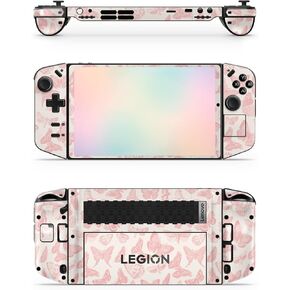 ZOOMHITSKINS Gaming Skin Compatible with Lenovo Legion Skin, White Pink Cute Butterfly Elegant Vintage, 3M Vinyl Decal Sticker Wrap, Made in The USA