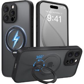 360° Spin Magnetic Stand for iPhone 16 Pro Max Case, [Compatible with MagSafe] [Full Camera Protection] [16FT Military Drop Protection], Silm Translucent Matte Phone Case, Brown in Kuwait