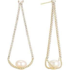 Bow Earrings with Pearl&Sparkly Cubic Zirconia: 18K Yellow Cold Chic Pearl Bow Earrings Gold Coquette Accessories,Hypoallergenic Gold Bow Ribbon Earring,Chunky Large Pearl Gold Bow Earrings for Women Girls Gift Party