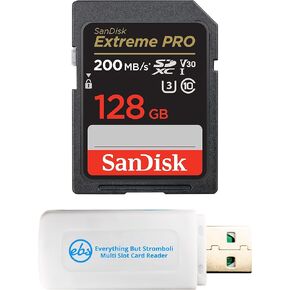 SanDisk SD Extreme Pro UHS-I 128GB Memory Card Compatible with Nikon Z6III, Z5II and Z50II Mirrorless Cameras(SDSDXXD-128G-GN4IN) Bundle with 1 Everything But Stromboli MicroSDXC & SDXC Card Reader