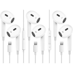 3 Pack Wired Earphones/Headphones for iPhone – in-Ear Stereo Earbuds with Built-in Mic & Volume Control, Compatible with iPhone 14/13/12/11 Pro Max/Xs/Xr/X/8/7 Plus (Supports All iOS Devices)