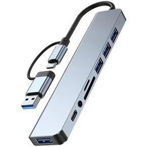 USB Type C Multiport Hub with Card Reader, USB 3.0/2.0 Splitter, SD/TF Card Reader for Phone and PC Adapter 8 in 1