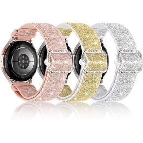 3 حزمة نطاقات مسطحة متوافقة مع Samsung Galaxy Watch 7 6 5 4 Fe Band 40mm 44mm/Watch 6 4 Classic 47mm 46mm 43mm 42mm/نشط 2،20mm حزام بريق نايلون مرن لـ Galaxy Watch 7 نساء الفرقة