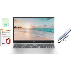 HP 15.6" LED Laptop Computer, 16GB RAM 640GB Storage (128GB UFS+512GB Docking Set), Quad-Cores Intel Pentium, Windows 11 S with 1-Year Microsoft Office 365 Included, PLUSERA Earphones, Moonlight Blue