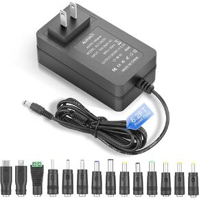 ALITOVE 24V Power Supply 2.5A 60W AC Adapter 100-240V 50-60Hz 24 Volt Transformer Power Cord 2 Amp 1500mA 1A Converter 6.2FT with 14 Tips for LED Strip Light CCTV Camera DC Pump Router