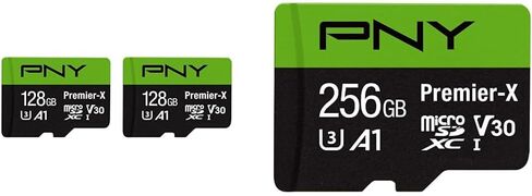 PNY 128GB Premier MicroSDXC Class 10 U3 V30 A1 بطاقة ذاكرة 2 حزمة-100 ميجابايت/ثانية ، 4K UHD ، Full HD ، UHS-I و PNY 256GB Premier-X Class 10 U3 V30 MicroSDXC Card-100MB/S ، 10 ، U3 ، V30 ، A1 ، 4K UHD in Kuwait