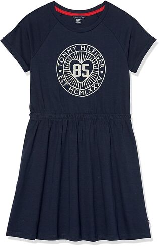 فستان تي شيرت قطني بأكمام قصيرة للفتيات من Tommy Hilfiger، ملابس كاجوال يومية، مقاس ناعم ومريح، زهرة الربيع الباهتة in Saudi Arabia