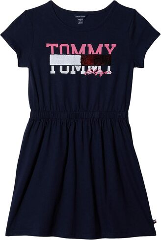 فستان تي شيرت قطني بأكمام قصيرة للفتيات من Tommy Hilfiger، ملابس كاجوال يومية، مقاس ناعم ومريح، زهرة الربيع الباهتة in Saudi Arabia