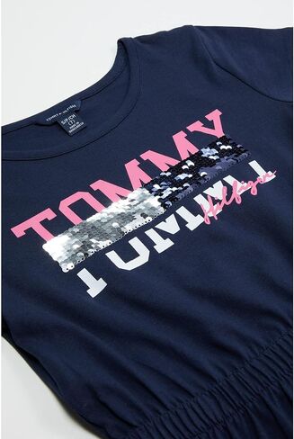 فستان تي شيرت قطني بأكمام قصيرة للفتيات من Tommy Hilfiger، ملابس كاجوال يومية، مقاس ناعم ومريح، زهرة الربيع الباهتة in Saudi Arabia