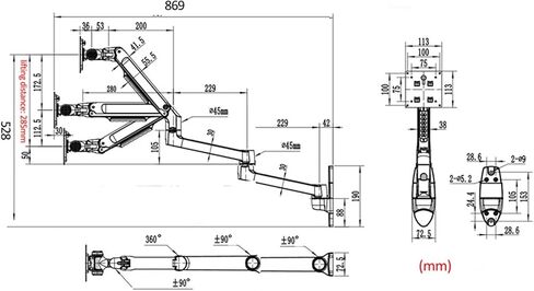 DL-7013LP 360 Rotate Stretchable Long Arm 17"-38" LCD Mount 10"-17" Mount Bracket Strong 1-10kg 3-11kg(7013LP-II Silver) in Saudi Arabia