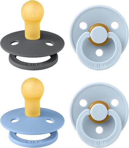 BIBS Colour Soother 4-Pack | BPA Free Dummy Pacifier | Round Nipple | Natural Rubber Latex | Made in Denmark | Size 0-6 Months | White Glow Mix in Saudi Arabia
