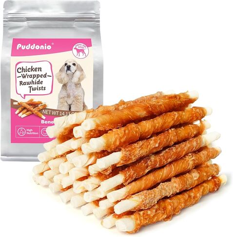 Puddonio Dog Treats, 5 Inch Chicken Wrapped Rawhide Sticks for Dogs, Teeth Cleaning Dog Chew Snacks for Puppy and Small Dogs, 14.1oz in Kuwait