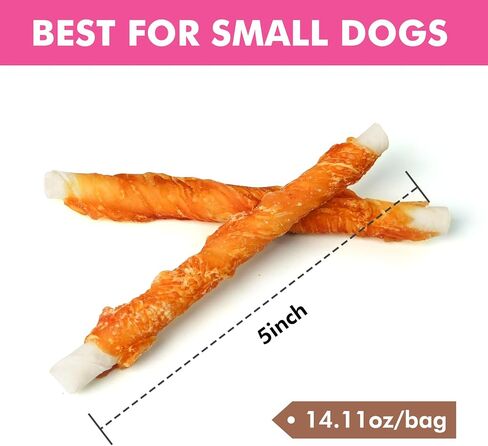 Puddonio Dog Treats, 5 Inch Chicken Wrapped Rawhide Sticks for Dogs, Teeth Cleaning Dog Chew Snacks for Puppy and Small Dogs, 14.1oz in Kuwait