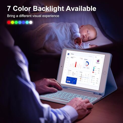 Backlit Keyboard Case for iPad 9.7 Inch,5th/6th Generation(2017/2018)&Air 2/1 (2014),7-Color Backlit,Detachable Wireless Keyboard with Built-in Pencil Holder Case for iPad Pro 9.7",Blue in Saudi Arabia