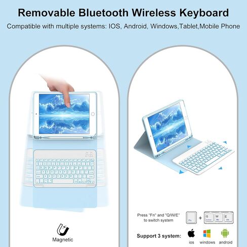 Backlit Keyboard Case for iPad 9.7 Inch,5th/6th Generation(2017/2018)&Air 2/1 (2014),7-Color Backlit,Detachable Wireless Keyboard with Built-in Pencil Holder Case for iPad Pro 9.7",Blue in Saudi Arabia