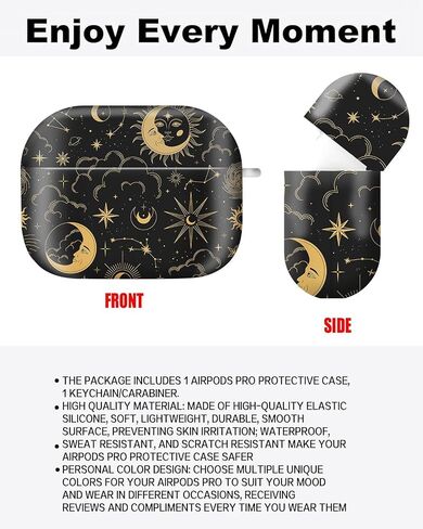 Compatible with AirPod Pro Case 2nd/1st Gen (2023/2022/2019),Shockproof Protective Cover with Keychain for Women,Cute Charging Case for Airpod Pro 2/1(Celestial Moon and Sun) in Saudi Arabia
