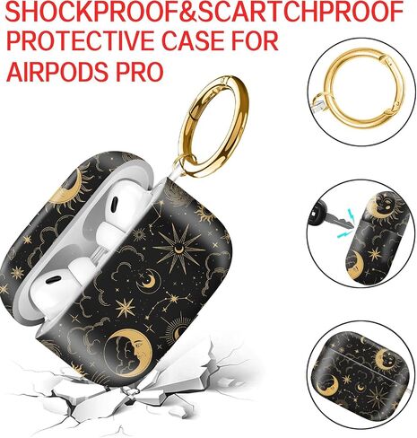 Compatible with AirPod Pro Case 2nd/1st Gen (2023/2022/2019),Shockproof Protective Cover with Keychain for Women,Cute Charging Case for Airpod Pro 2/1(Celestial Moon and Sun) in Saudi Arabia