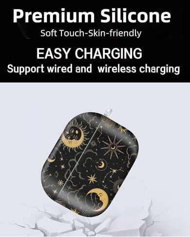 Compatible with AirPod Pro Case 2nd/1st Gen (2023/2022/2019),Shockproof Protective Cover with Keychain for Women,Cute Charging Case for Airpod Pro 2/1(Celestial Moon and Sun) in Saudi Arabia