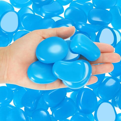 Landical 100 Pcs Glow in The Dark Pebbles 1.8 Inch Fish Tank Rocks Blue Aquarium Gravel Outdoor Glow in The Dark Rocks Luminous Stones for Garden Walkway Succulent Plant Gift Decor, 1600g/3.53lbs in Kuwait