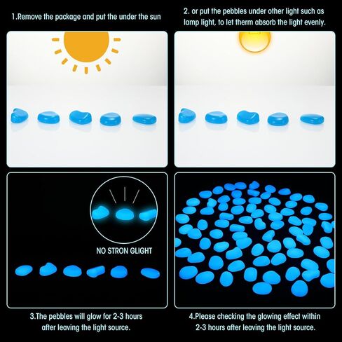 Landical 100 Pcs Glow in The Dark Pebbles 1.8 Inch Fish Tank Rocks Blue Aquarium Gravel Outdoor Glow in The Dark Rocks Luminous Stones for Garden Walkway Succulent Plant Gift Decor, 1600g/3.53lbs in Kuwait