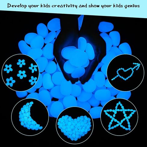 Landical 100 Pcs Glow in The Dark Pebbles 1.8 Inch Fish Tank Rocks Blue Aquarium Gravel Outdoor Glow in The Dark Rocks Luminous Stones for Garden Walkway Succulent Plant Gift Decor, 1600g/3.53lbs in Kuwait