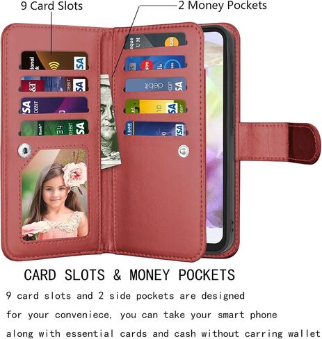 NJJEX Galaxy A36 5G Case, for Samsung Galaxy A36 5G Wallet Case, [9 Card Slots] PU Leather ID Credit Holder Folio Flip [Detachable] Kickstand Magnetic Phone Cover & Lanyard for Samsung A36 [Wine Red] in Saudi Arabia
