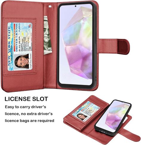 NJJEX Galaxy A36 5G Case, for Samsung Galaxy A36 5G Wallet Case, [9 Card Slots] PU Leather ID Credit Holder Folio Flip [Detachable] Kickstand Magnetic Phone Cover & Lanyard for Samsung A36 [Wine Red] in Saudi Arabia