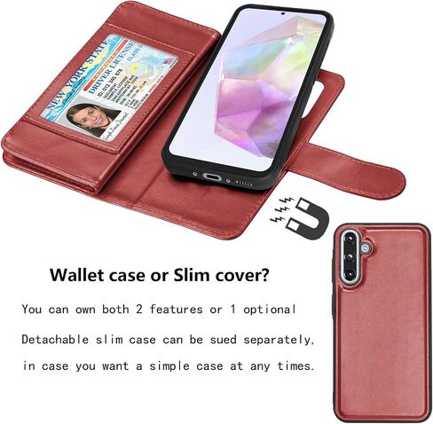 NJJEX Galaxy A36 5G Case, for Samsung Galaxy A36 5G Wallet Case, [9 Card Slots] PU Leather ID Credit Holder Folio Flip [Detachable] Kickstand Magnetic Phone Cover & Lanyard for Samsung A36 [Wine Red] in Saudi Arabia