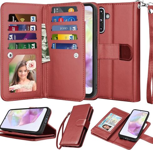 NJJEX Galaxy A36 5G Case, for Samsung Galaxy A36 5G Wallet Case, [9 Card Slots] PU Leather ID Credit Holder Folio Flip [Detachable] Kickstand Magnetic Phone Cover & Lanyard for Samsung A36 [Wine Red] in Saudi Arabia