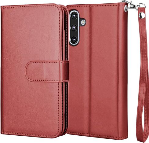 NJJEX Galaxy A36 5G Case, for Samsung Galaxy A36 5G Wallet Case, [9 Card Slots] PU Leather ID Credit Holder Folio Flip [Detachable] Kickstand Magnetic Phone Cover & Lanyard for Samsung A36 [Wine Red] in Saudi Arabia