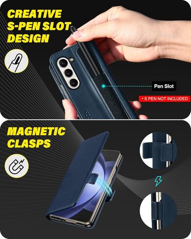محفظة Tucch Case لـ Galaxy Z Fold 5 ، غطاء Kickstand مع [S Pen Holder] فتحة بطاقة حظر RFID ، PU Leather PC Shell Flip Folio متوافق مع Galaxy Z Fold5 5G 7.6 "2023 ، Black in Kuwait